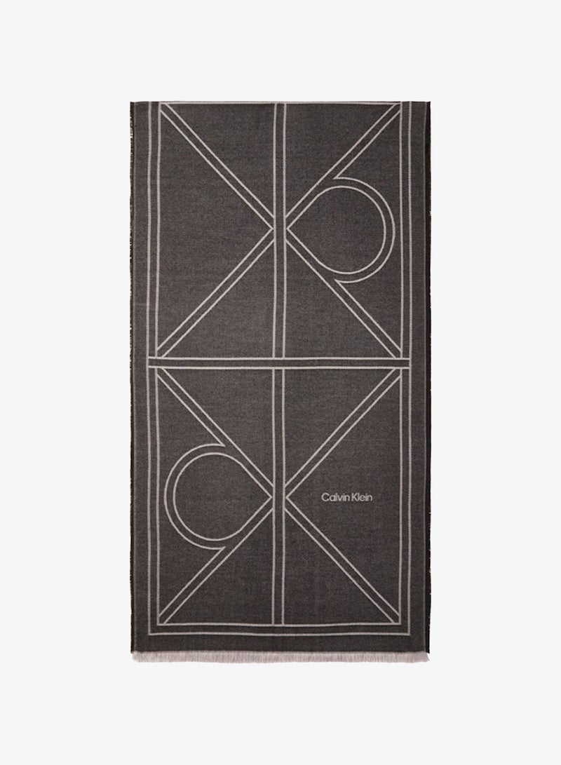 CALVIN KLEIN Emblem Fringed Shawl Scarf - Image 1